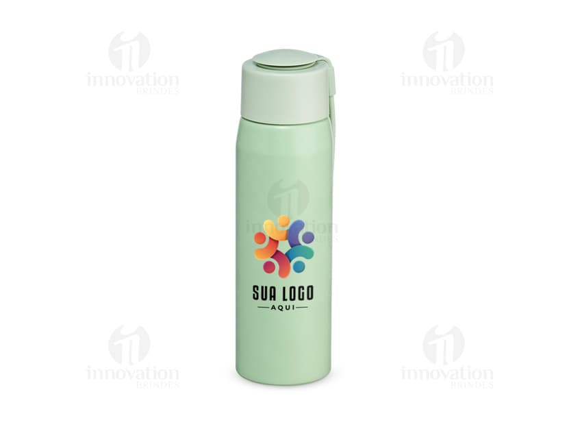 Garrafa de alumínio de 600ml na cor prata, com tampa de rosca e design elegante.