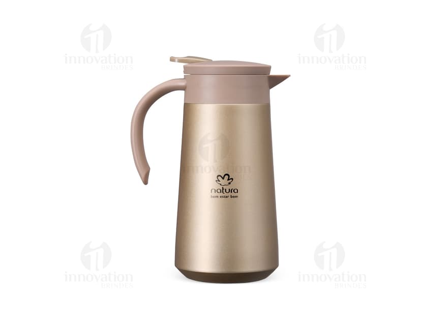 Garrafa térmica de 800ml em aço inoxidável com tampa e alça na cor prata.