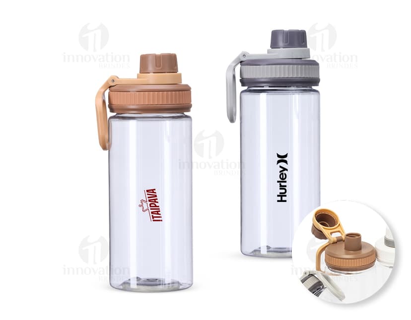 Squeeze Plástico 500ml na cor azul com tampa rosqueável e bico para beber.