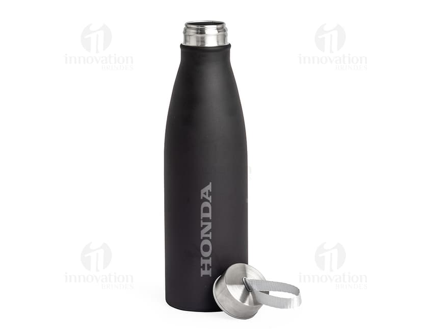 Garrafa de aço inoxidável de 800ml em fundo branco.