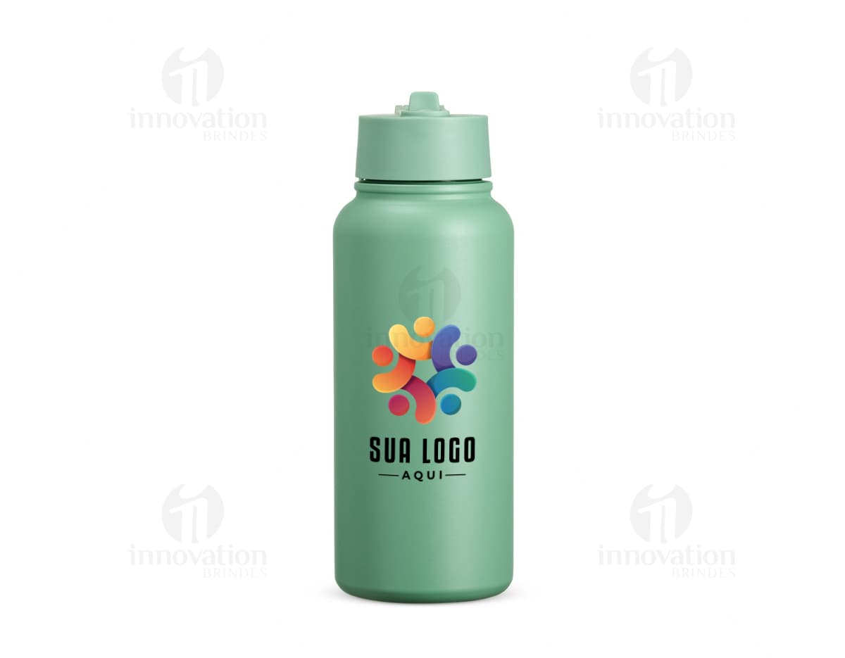 Garrafa térmica de 900ml em plástico transparente com tampa amarela. Perfeita para armazenar líquidos quentes ou frios. Ideal para manter a bebida fresca durante horas.