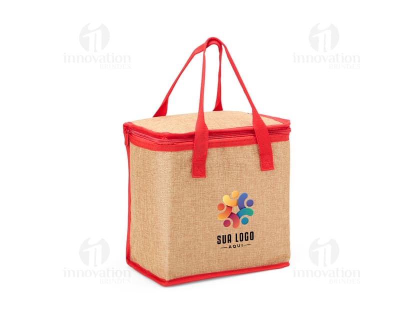Bolsa térmica de 17 litros em papelão marrom, vazia e aberta. O objeto é ideal para transportar alimentos e manter a temperatura. Embalagem resistente e prática para uso em casa, viagens ou passeios.