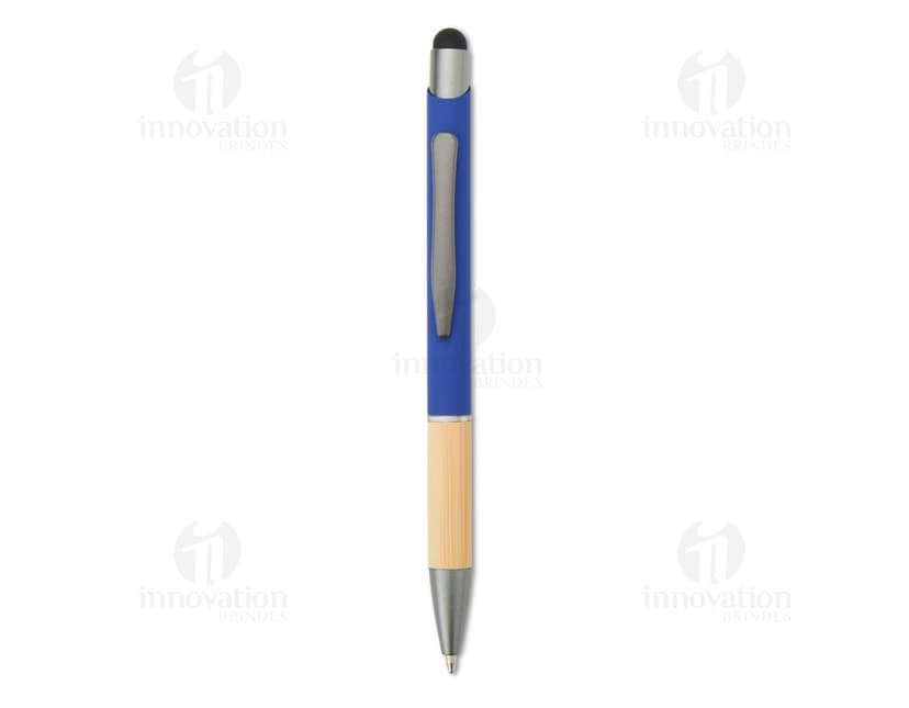 Caneta Metal Touch preta, com design elegante e ponta touch screen.
