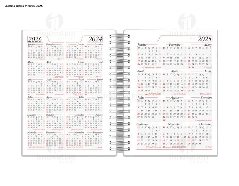 Agenda executiva em couro preto com fecho metálico e folhas de papel em branco.
