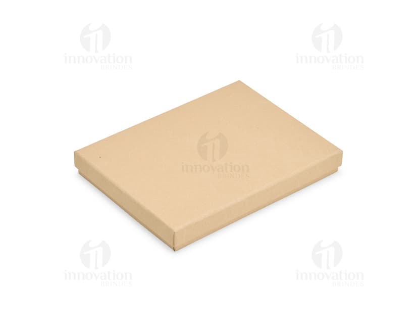 Kit Executivo Ecológico 3 Peças em tons de marrom e bege, contendo uma agenda, uma caneta e um bloco de anotações personalizados.