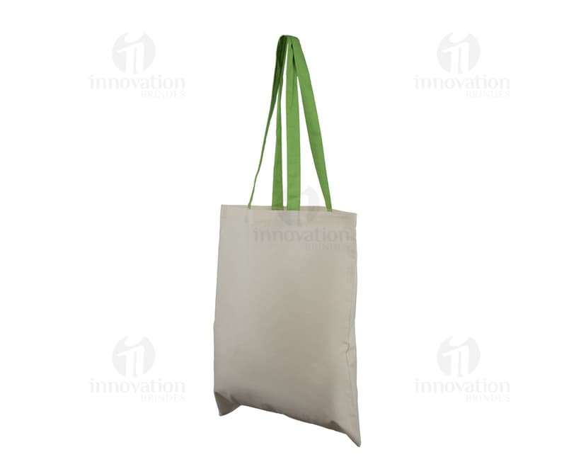 Bolsa de algodão na cor azul com alças curtas e detalhes em costura branca.