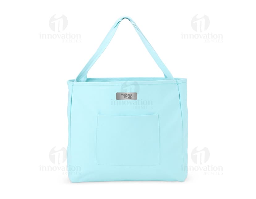 Bolsa de Lona quadriculada nas cores verde e branca, com alça de ombro e fecho de zíper na parte superior.