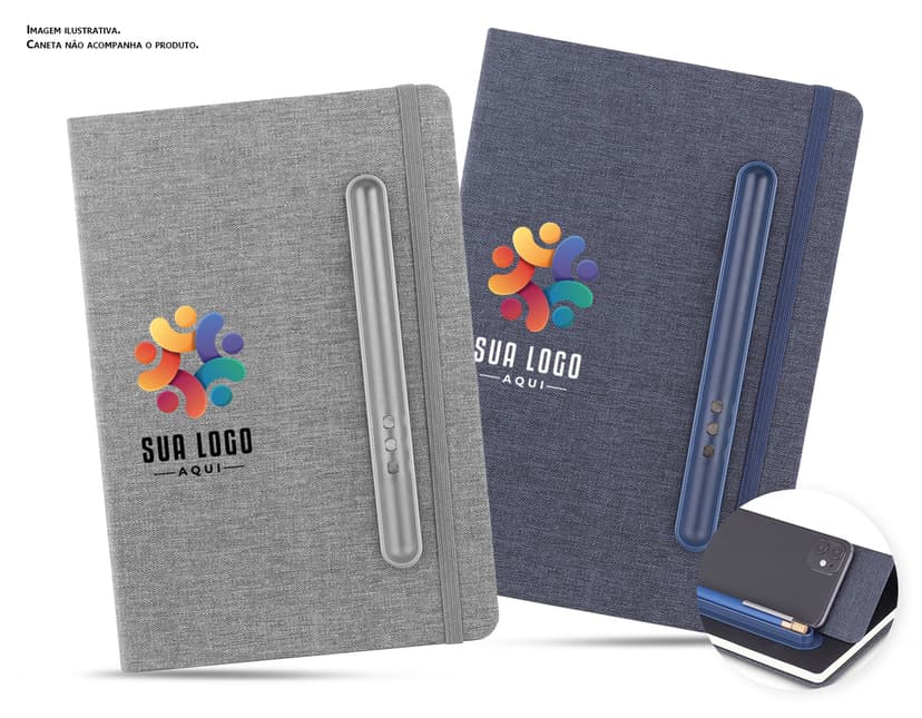Caderno Capa em RPET preto, feito de couro, contendo dinheiro, chaves, computador, notebook, dispositivos, botões, caneta, símbolos de dinheiro e escritório.