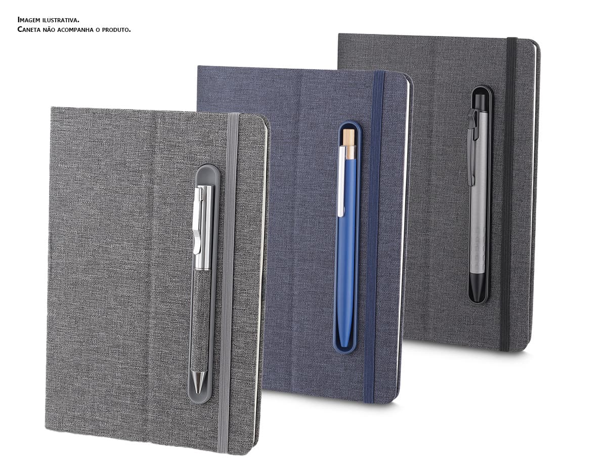Caderno Capa em RPET preto, feito de couro, contendo dinheiro, chaves, computador, notebook, dispositivos, botões, caneta, símbolos de dinheiro e escritório.