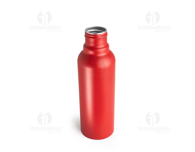 Garrafa de alumínio de 800ml transparente, com tampa amarela. Produto contém rótulo de design limpo e está cheio de água. A garrafa é um recipiente de líquido saudável e fresco, ideal para hidratação e cuidados pessoais.