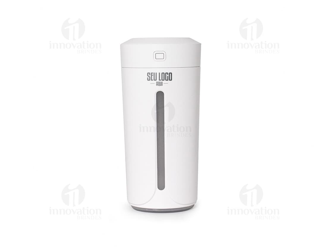 Umidificador com LED azul e design moderno.