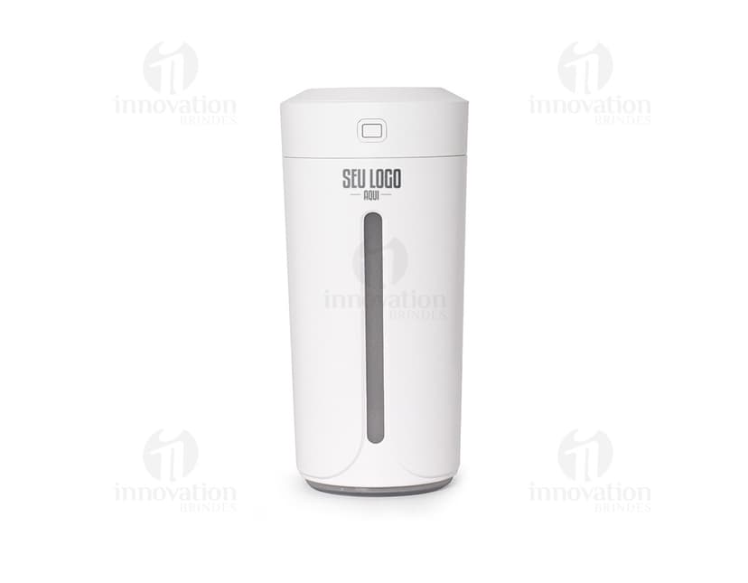 Umidificador com LED azul e design moderno.