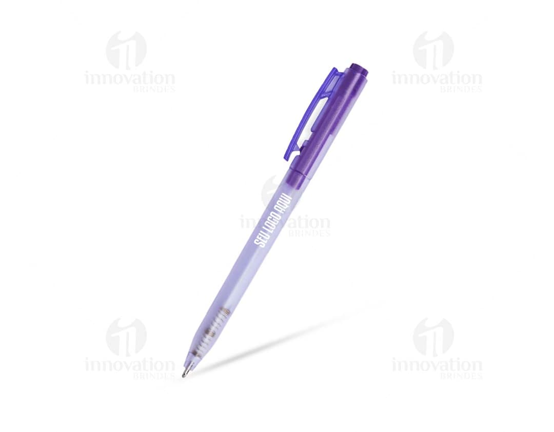 Caneta plástica colorida e vibrante, com design moderno e limpo. Perfeita para uso no escritório, escola ou em casa.