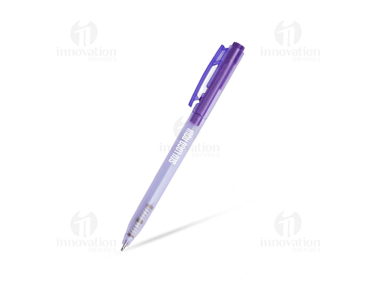 Caneta plástica colorida e vibrante, com design moderno e limpo. Perfeita para uso no escritório, escola ou em casa.