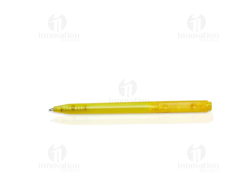 Caneta plástica colorida e vibrante, com design moderno e limpo. Perfeita para uso no escritório, escola ou em casa.