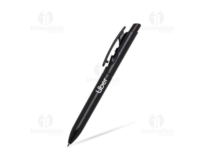 Caneta plástica preta com ponta afiada, ideal para escrever, desenhar e assinar documentos. Feita de material plástico resistente, possui tinta na cor preta e é um utensílio essencial para atividades de escritório, estudo e negócios.