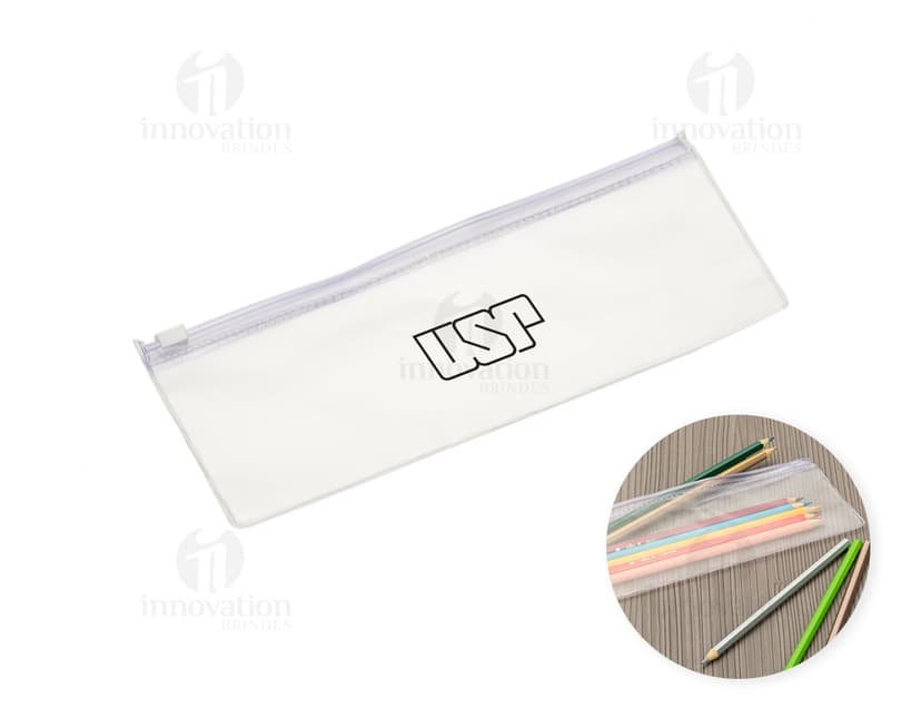 Estojo Zip Zap azul com fecho de zíper, ideal para armazenar materiais de papelaria.