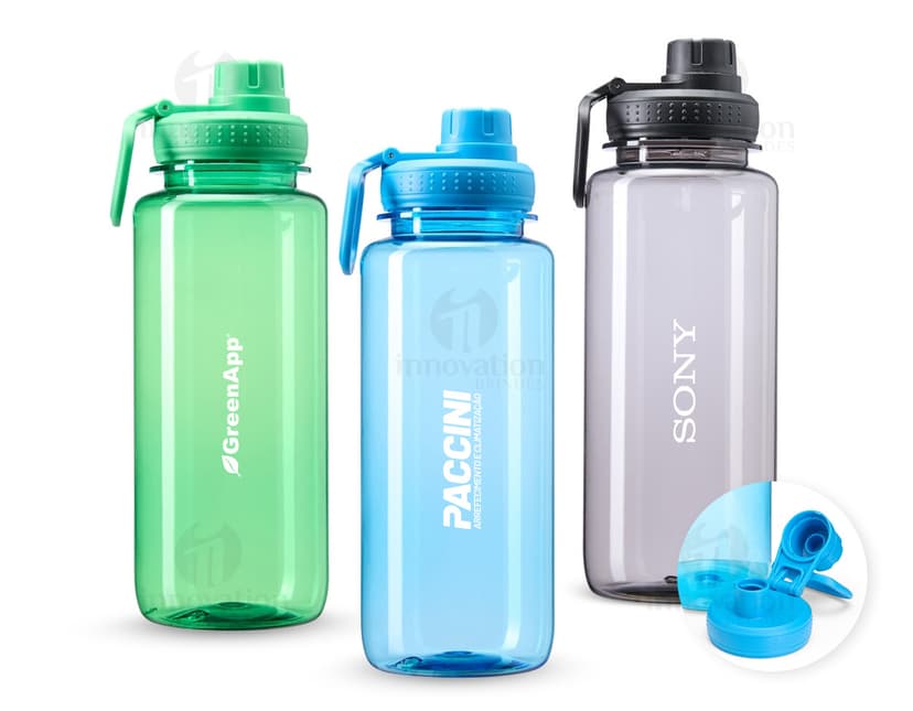 Squeeze Plástico 1 Litro transparente com tampa rosqueável e alça para transporte.