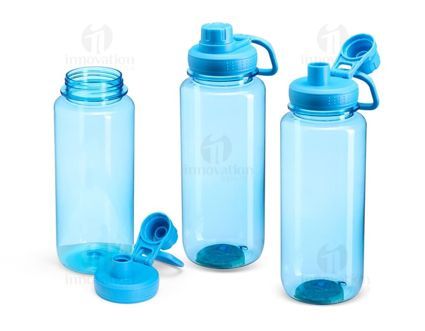 Squeeze Plástico 1 Litro transparente com tampa rosqueável e alça para transporte.