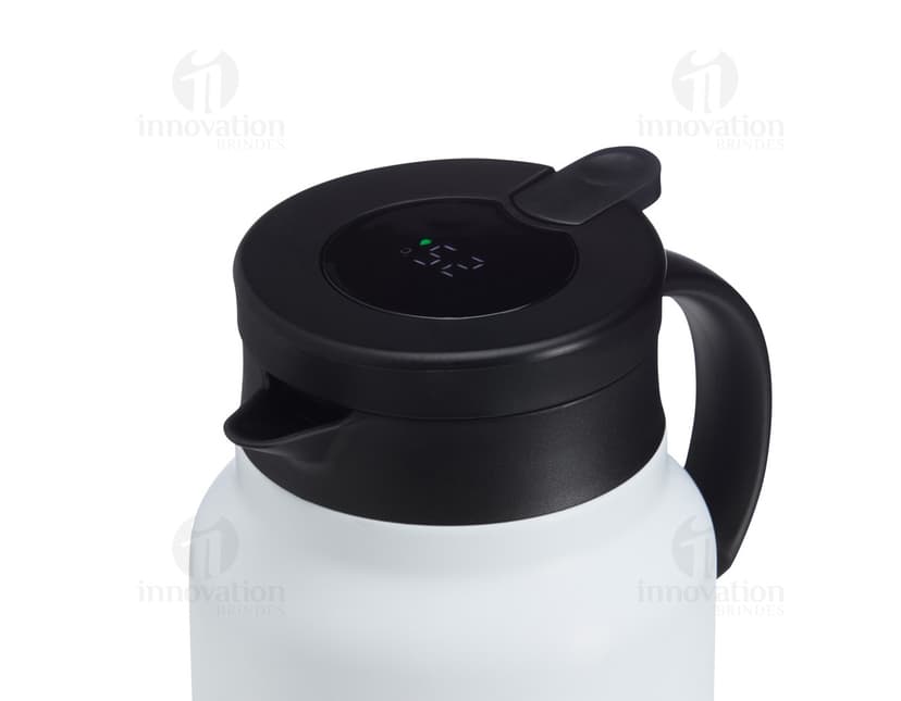 Chaleira TermoLED 750 em aço inoxidável com design moderno e LED indicador de temperatura integrado.