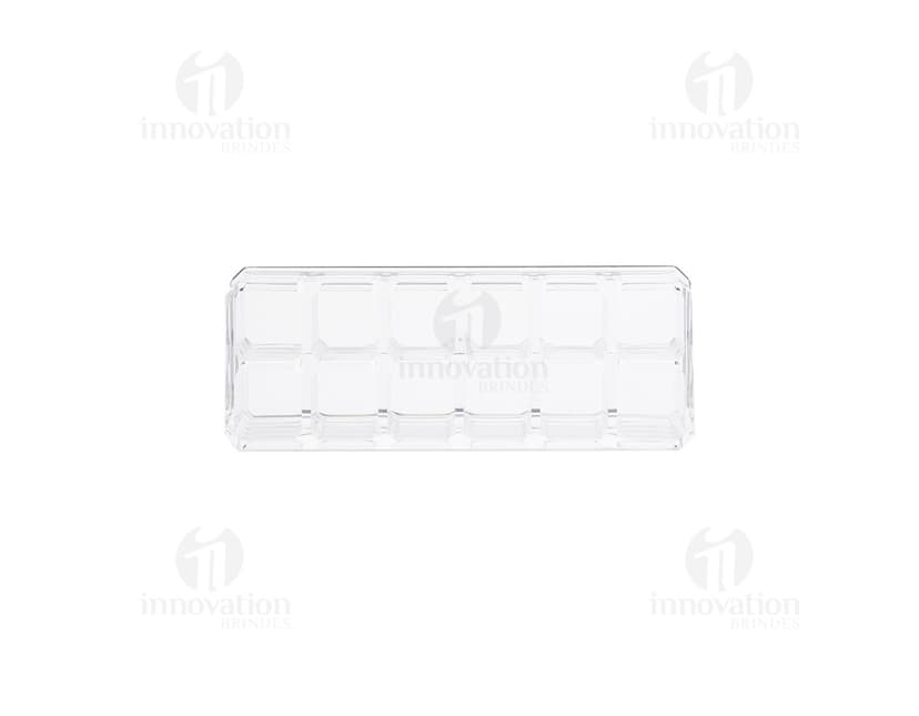 Organizador Acrílico transparente com cinco divisórias para armazenamento de objetos.