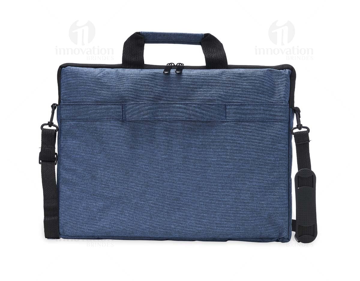 Pasta para notebook de 15,6 polegadas feita de poliéster preto, com alças de couro, fecho de zíper, elegante e moderna. Ideal para viagens de negócios e armazenamento seguro de equipamentos.