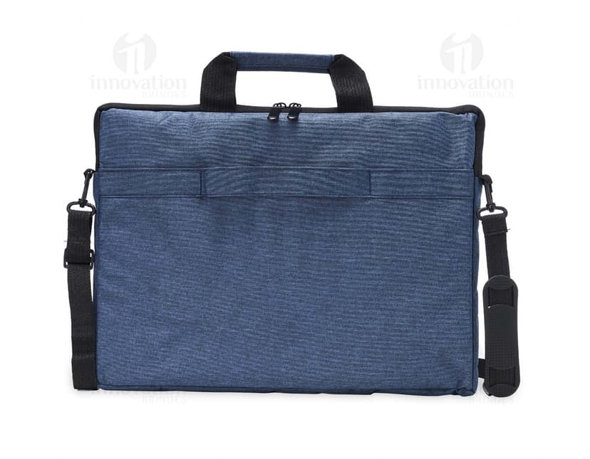 Pasta para notebook de 15,6 polegadas feita de poliéster preto, com alças de couro, fecho de zíper, elegante e moderna. Ideal para viagens de negócios e armazenamento seguro de equipamentos.
