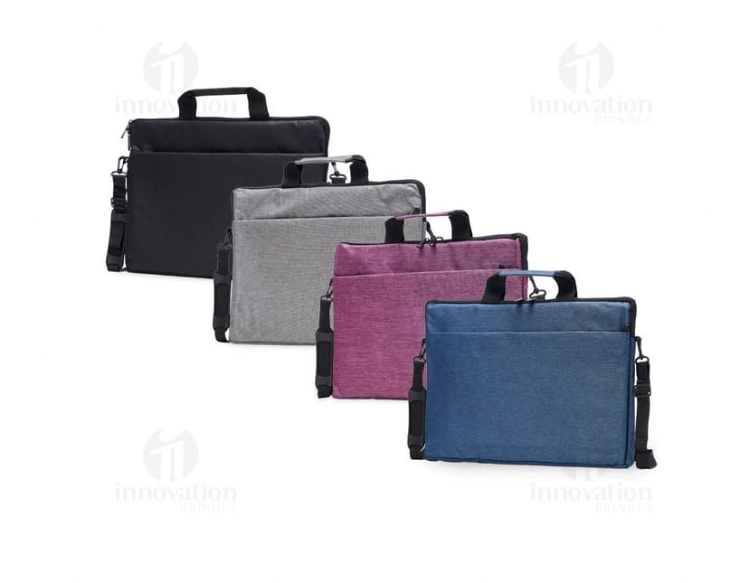 Pasta para notebook de 15,6 polegadas feita de poliéster preto, com alças de couro, fecho de zíper, elegante e moderna. Ideal para viagens de negócios e armazenamento seguro de equipamentos.