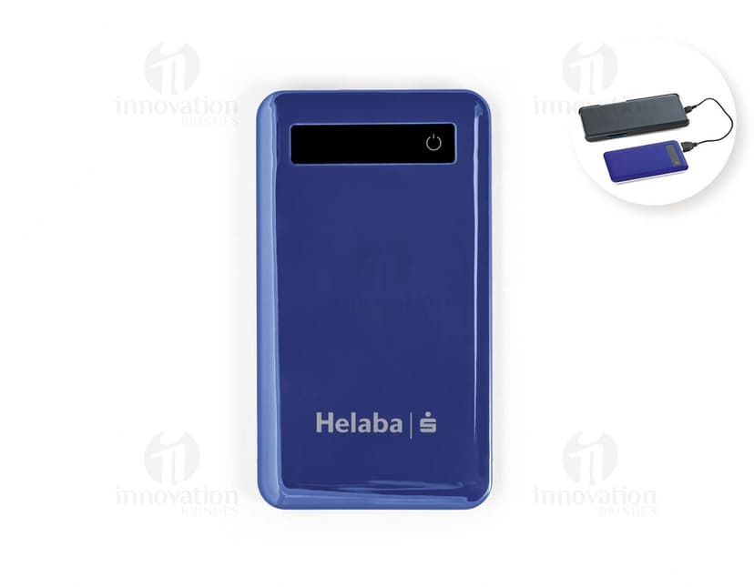 Bateria portátil com ecrã touch preto e prateado, tecnológico e moderno. Ideal para recarregar dispositivos móveis e se conectar de forma segura e fácil. Perfeito para uso em escritórios e ambientes corporativos.