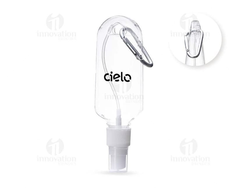Frasco plástico de 100ml com mosquetão.