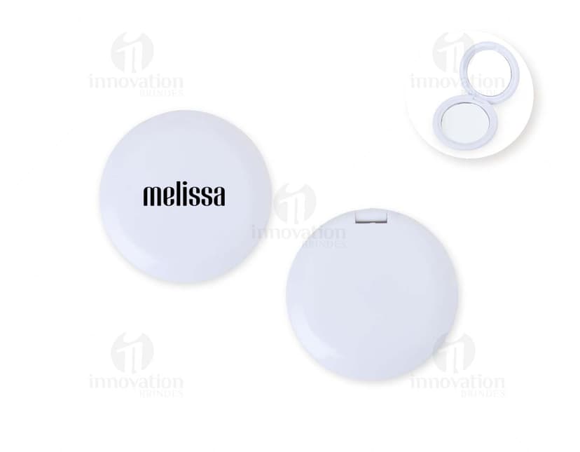 Espelho Duplo Plástico com base em plástico resistente, dobrável ao meio, ideal para maquiagem e cuidados com a pele.