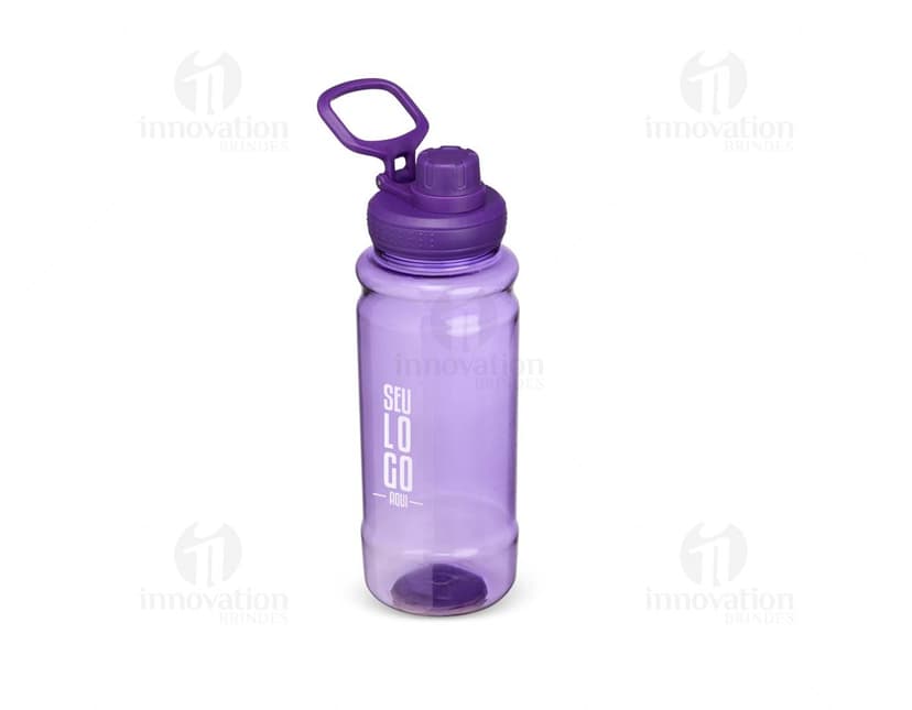 Garrafa plástica de 800ml em cor azul claro, com tampa rosqueável e design elegante.