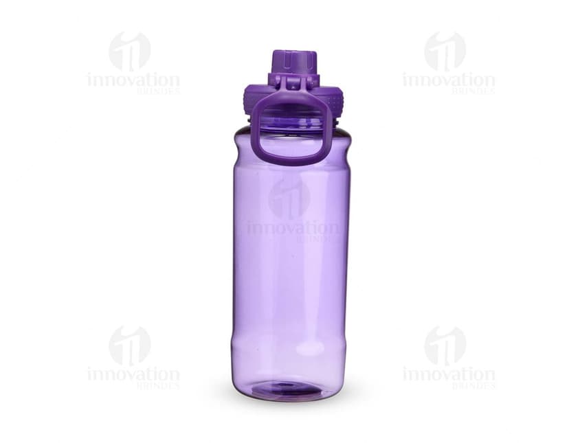 Garrafa plástica de 800ml em cor azul claro, com tampa rosqueável e design elegante.