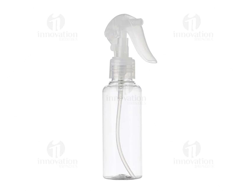 Borrifador Plástico 100ml transparente com tampa spray preta.