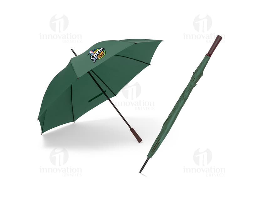 Guarda-chuva em poliéster 190T na cor azul, dobrado e fechado sobre fundo branco.