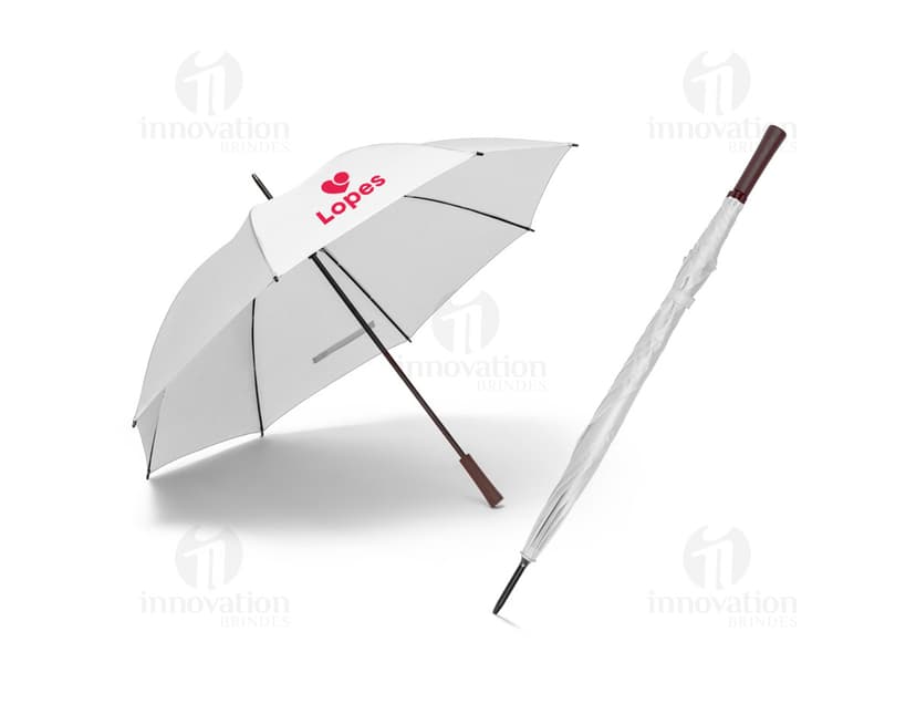 Guarda-chuva em poliéster 190T na cor azul, dobrado e fechado sobre fundo branco.