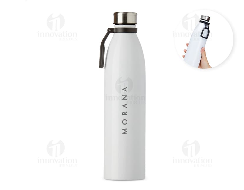 Garrafa de Inox com capacidade de 1,1 litros.