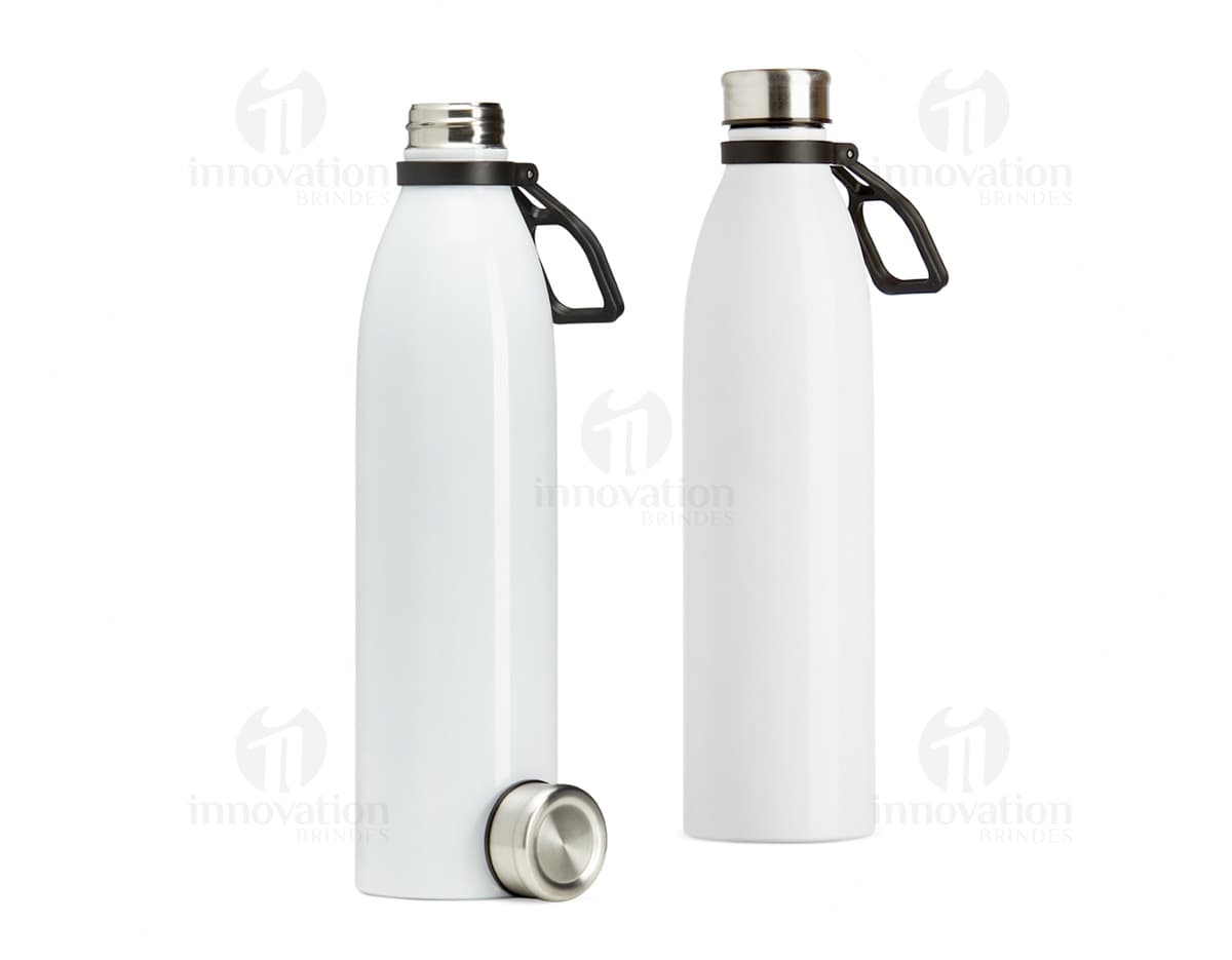 Garrafa de Inox com capacidade de 1,1 litros.
