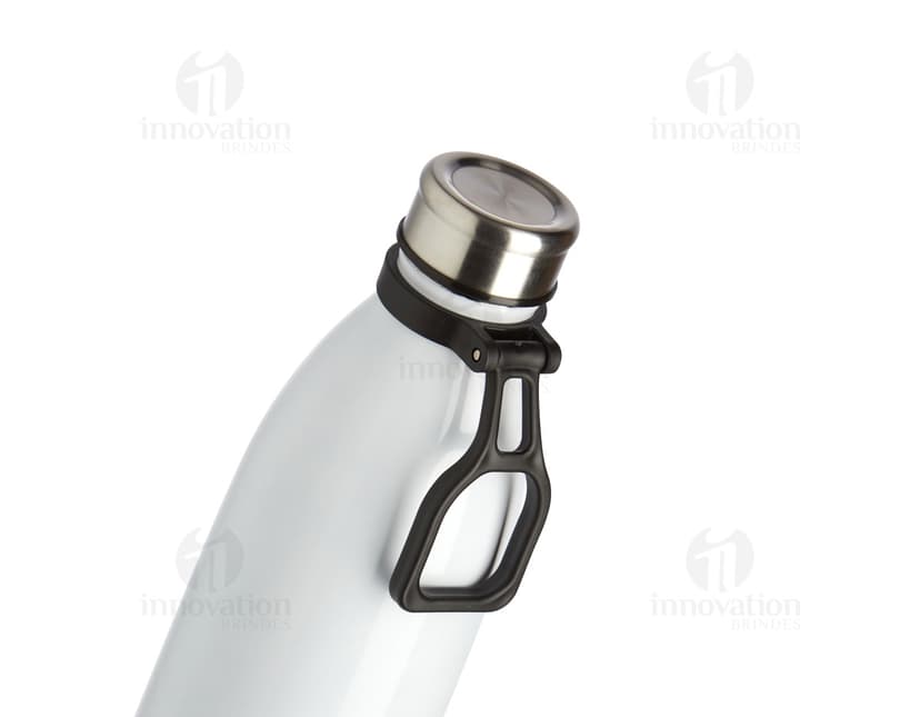 Garrafa de Inox com capacidade de 1,1 litros.
