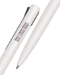 Caneta Semimetal de cor azul com detalhes prateados, sobre fundo branco.