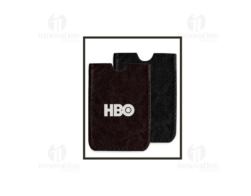 Porta Cartão Couro Sintético preto com capacidade para diversos cartões, feito de material durável e elegante.