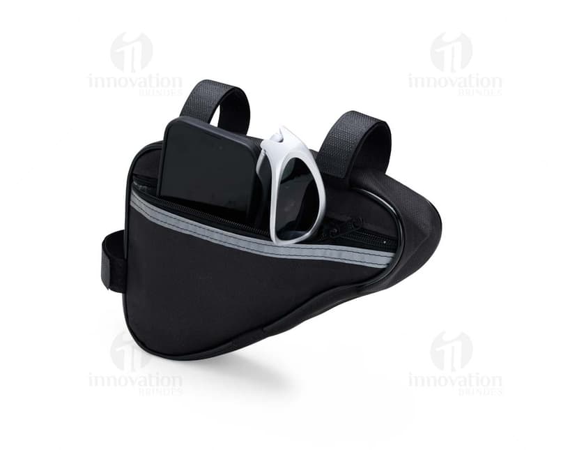 Bolsa Bicicleta Oxford preta, feita de couro, com alça de suporte e dispositivo de fechamento. Pode ser utilizada como acessório de negócios ou como bolsa de equipamentos para o trabalho.
