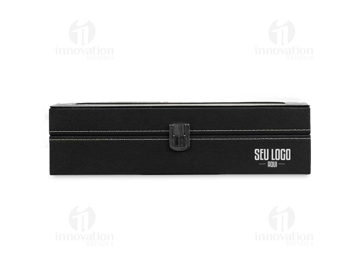 Porta-Relógios com design moderno e elegante, feito de madeira de alta qualidade e com capacidade para armazenar até 6 relógios.