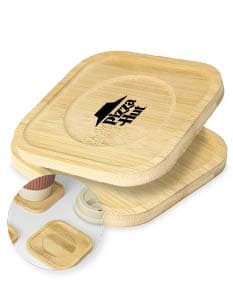 Kit Porta-Copos Bambu em quatro peças, feito de material sustentável com design elegante e cores neutras.