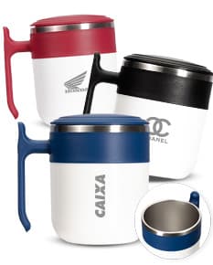 Caneca Inox 350ml em fundo branco.