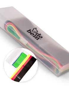 Produto: Kit Faixas de Yoga 5 Peças. O kit contém cinco faixas de yoga coloridas e resistentes, ideais para prática de exercícios de alongamento e fortalecimento muscular.