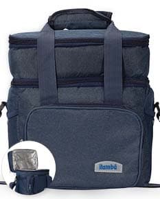 Bolsa Térmica de 10 litros em cor azul, com alça ajustável e zíper na parte superior.