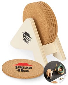 PLYCORK Porta copos em contraplacado com 6 bases para copos em cortiça