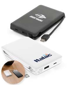 LATTES Bateria portátil em ABS 100 reciclado com cabo integrado e capacidade de 10 00 mAh
