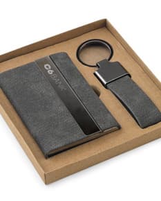 VAUGHN Conjunto composto por um portacartões e chaveiro ambos em metal e poliéster reciclado 30 rPET